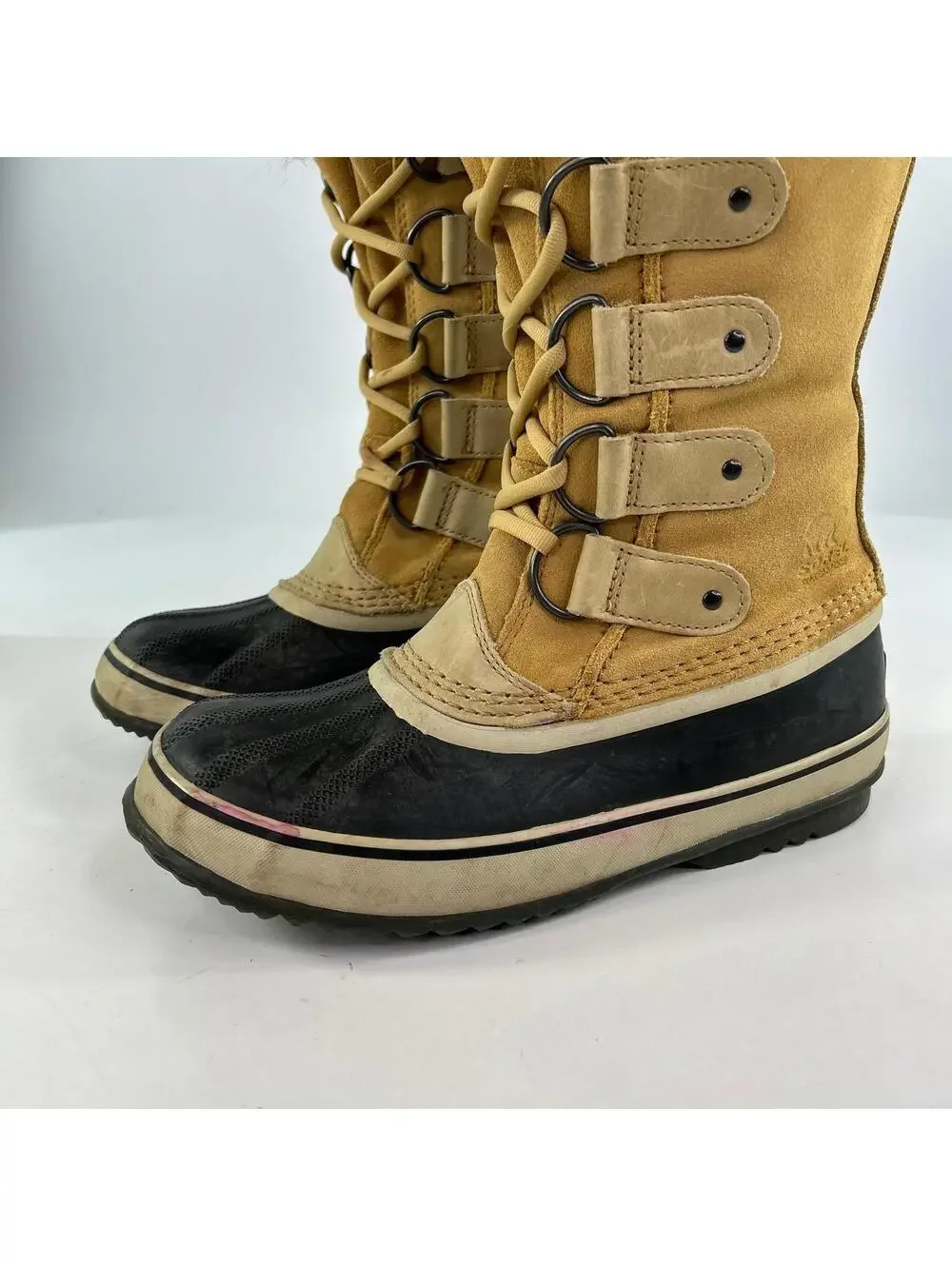 Sorel Joan of Arctic Fur Trim Winter Boots US 8 tan black waterproof Boot